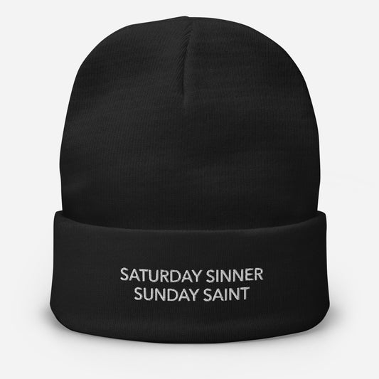 Saturday Sinner Sunday Saint Embroidered Beanie